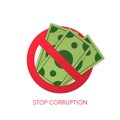 Stop corruption. Businessman refusing the offered bribe. Vector illustration Royalty Free Stock Photo
